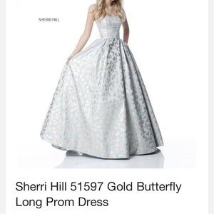 Sherri Hill #51597 gold butterfly prom dress